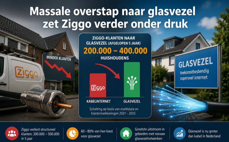 Ziggo voelt niet overal grote concurrent8e van glasvezel